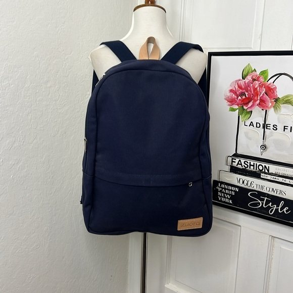 Jack + Mulligan Navy with Cream Leather Canvas Backpack - Picture 1 of 8